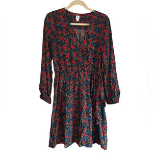 GAP FLORAL LONG SLEEVE WRAP DRESS